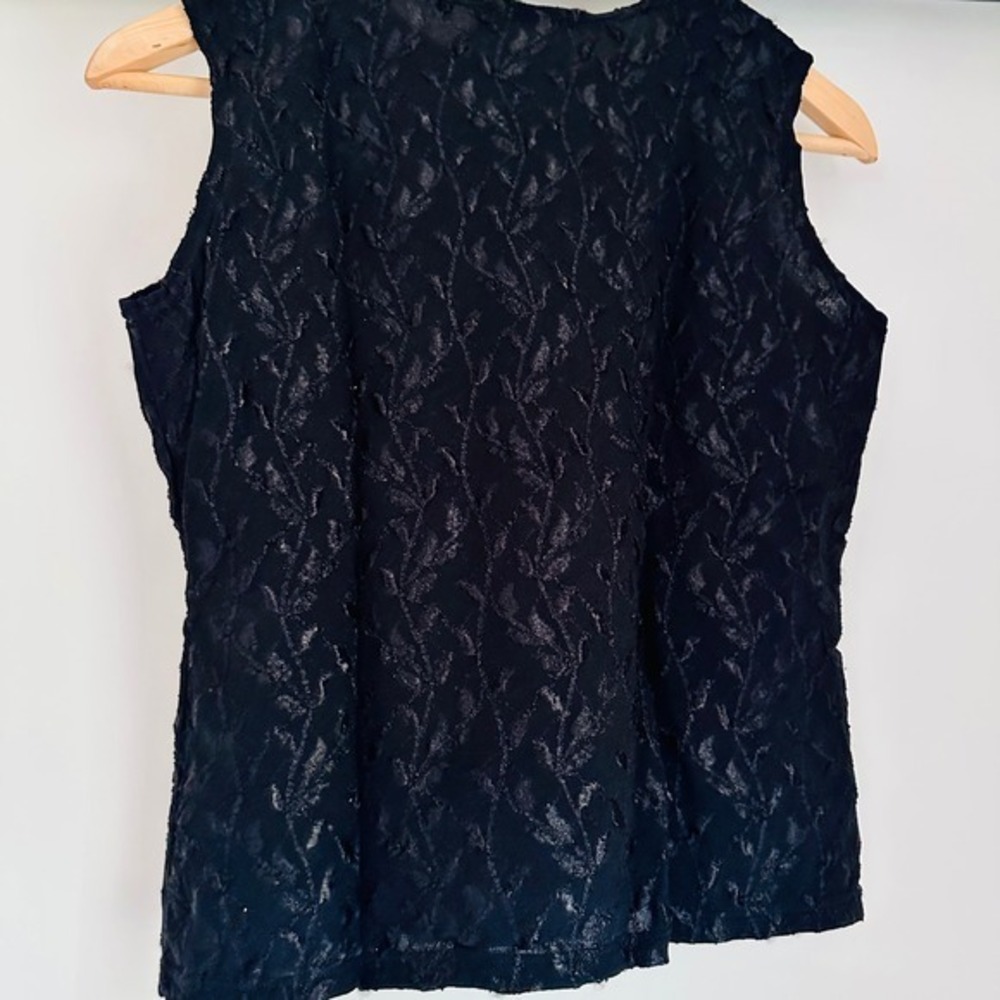Vintage Hanky Panky Black Floral Burnout Sleeveless Top Made in USA 893 Medium